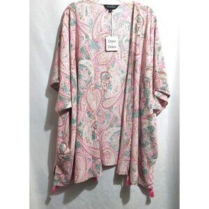 Davi & Dani Womens 1XL Lightweight Kimono Paisley Tassels Pockets Open NEW